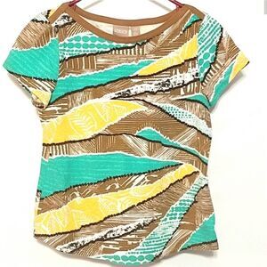 Chico's green brown yellow short sleeve Tee